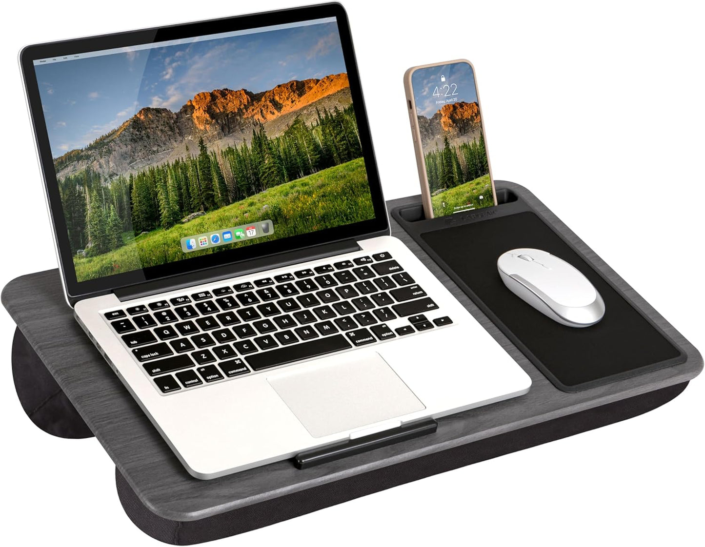 LAPGEAR Home Office Lap Desk with Device Ledge, Mouse Pad, and Phone Holder - Black Carbon - Fits up to 15.6 Inch Laptops - Style No. 91588