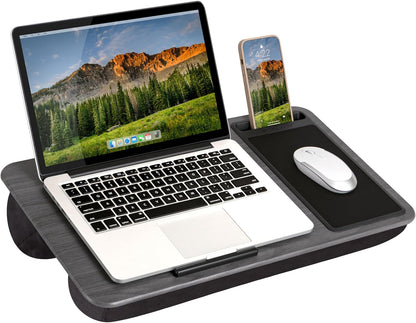 LAPGEAR Home Office Lap Desk with Device Ledge, Mouse Pad, and Phone Holder - Black Carbon - Fits up to 15.6 Inch Laptops - Style No. 91588