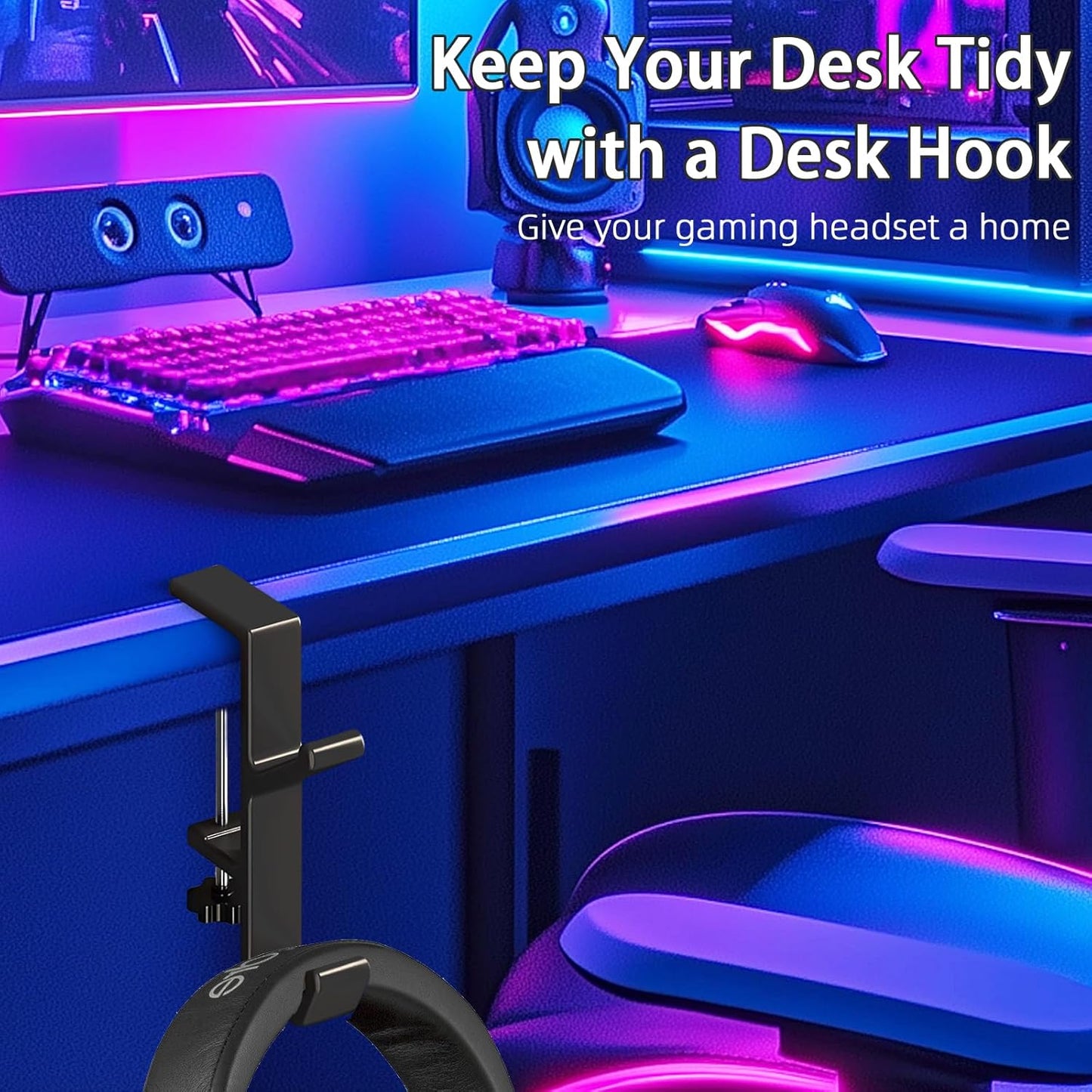 Desk Mount Bag Holder Hook Clamp,On Backpack Hanger Portable Desk Mount Headphones Holder for Reduce Desk Clutter Table Desk Table Hanging Storage (1 Pcs-Double Hook White)
