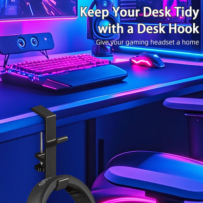 Desk Mount Bag Holder Hook Clamp,On Backpack Hanger Portable Desk Mount Headphones Holder for Reduce Desk Clutter Table Desk Table Hanging Storage (1 Pcs-Double Hook White)