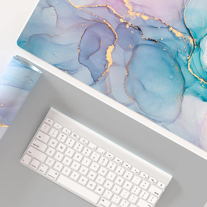 QIYI Large Mouse Pad, Cute Pink Desk Mat for Desktop, Women Girls PU Leather Desk Pad Waterproof Gaming Mousepad, Rose Gold Marble Computer Protector Writing Pad for School Office Home 31.5" x 15.7"