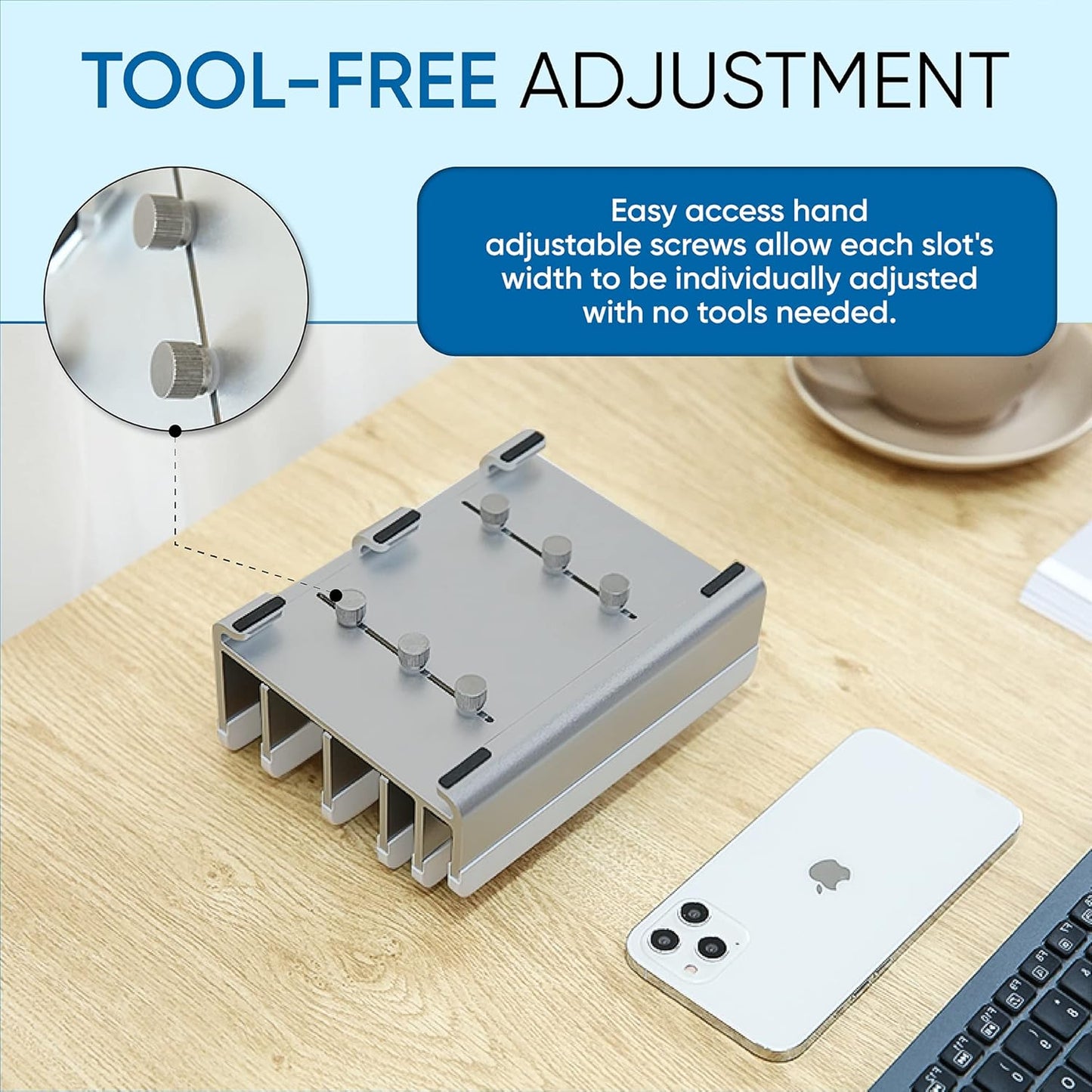 Elestoria 5-Slot Vertical Laptop Stand - Aluminum Laptop Stand Vertical for Desk -Laptop Holder with Adjustable Width (12-38mm) Compatible with MacBook Pro/Air & Gaming Laptops up to 17.3"-Grey