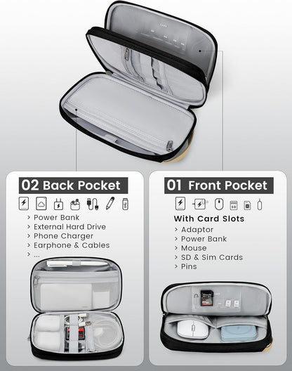 Travelkin Travel Cord Organizer, Small Electronic Organizer Travel Case, Cable Organizer Bag For Cords,Chargers Phone, Sd Card,Usbs (Black)
