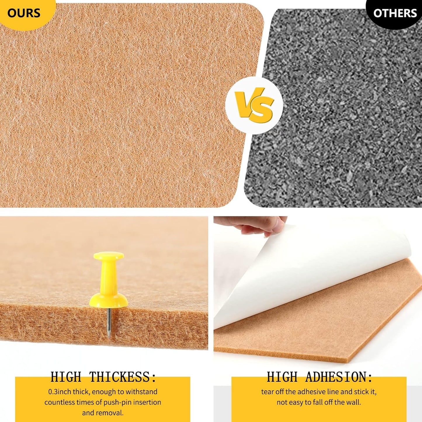 8 Pack Hexagon Felt Bulletin Board Tiles - 12" Large Thick Pin Board for Walls with 30 Push Pins, DIY Boards for Office Home School Decor, Aesthetic Hex Cork Board Alternative