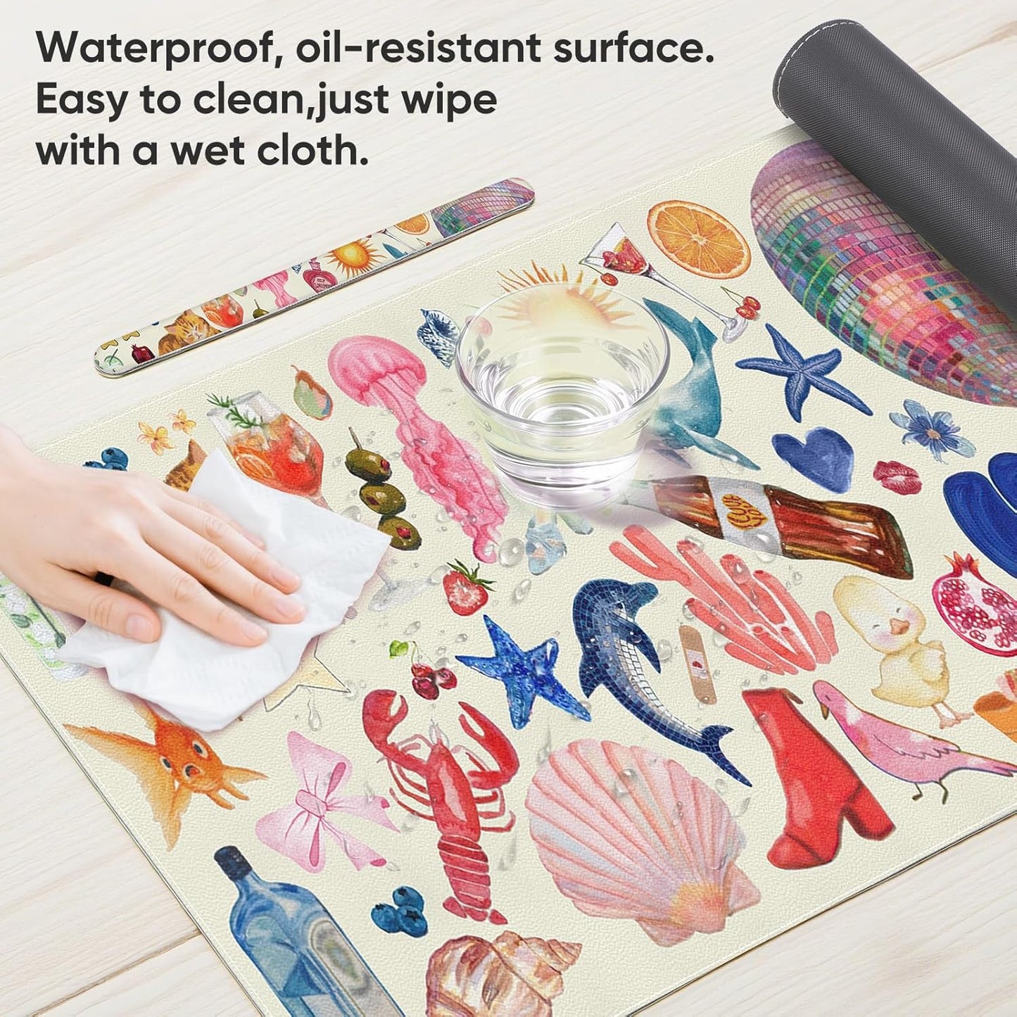 Pink Desk Mat, Leather Desk Pad Blotter Protector, XXL Large Mouse Pad,Computer Laptop Mouse Pads for Desktop,Waterproof Writing Anti-Slip Mousepad for Office and Home I Colorful Stickers