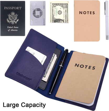 Wisdompro Journal Cover, 2 Pack PU Leather Notebook Cover for Field Notes, or other 3.5" x 5.5" Pocket Notebooks - Black
