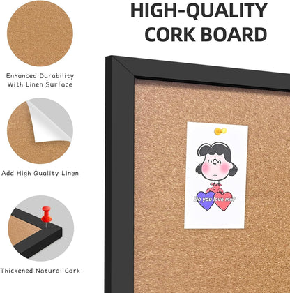 Cork Bulletin Board, 11x14 Inches Hanging Cork Board Wooden Framed with Pins for Wall, Dorm Room, Office, Home Decor – Natural Cork & Black Frame