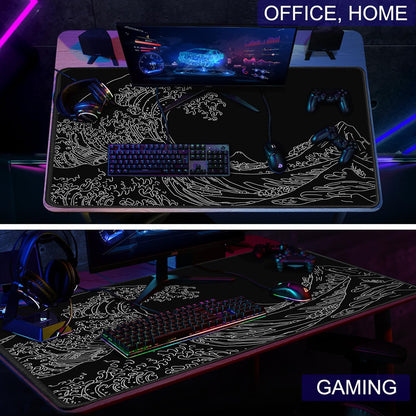 Large Gaming Mouse Pad, XXL Extended Computer Keyboard Mouse Mat with Stitched Edges, 31.5" x 15.7" Non-Slip Waterproof Rubber Base Office Big Long Mousepad for Work, Game, Office, Home, Black