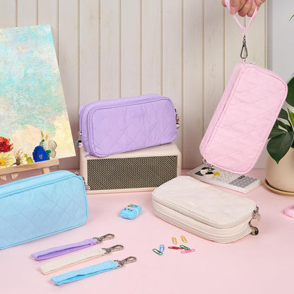 Sooez Large Pencil Case Pouch, Extra Big Pencil Bag with 8 Compartments, Pen Bag Wide Opening, Soft Quilted Pencil Pouch Organizer with Zipper, Portable Pencil Case for Teen Girls, Pink