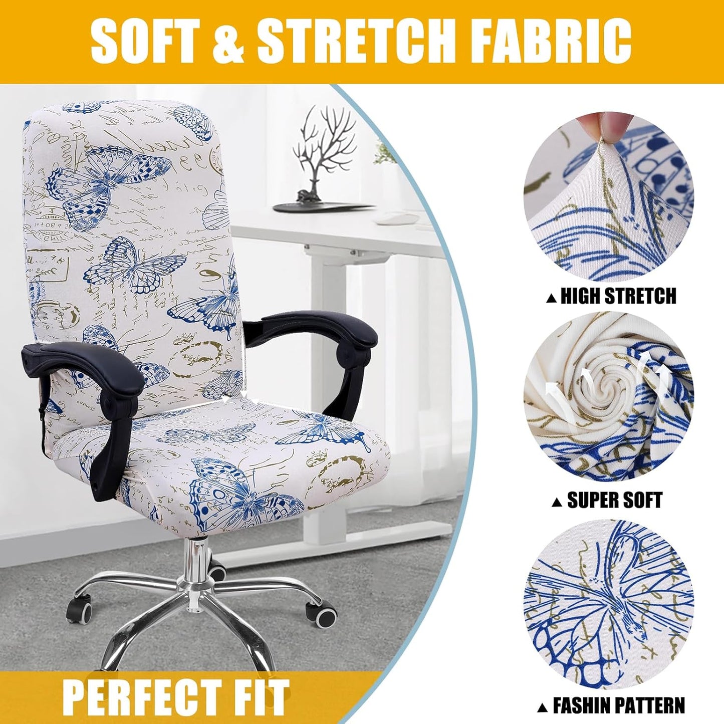 Smiry Stretch Printed Office Chair Armrest Covers, 2 Pcs Soft Fit Removable Washable Computer Desk Chair Arm Covers Protector, Black