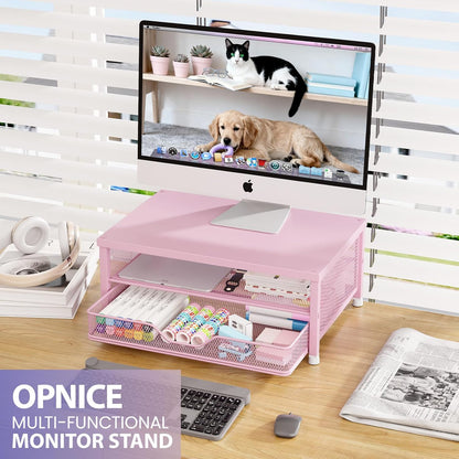 OPNICE Computer Monitor Stand Riser, Desk Organizer with Drawer, Printer & Laptop Stand, Office Desk Accessories & Workspace Desktop Organizers Storage for Office Supplies(Black)