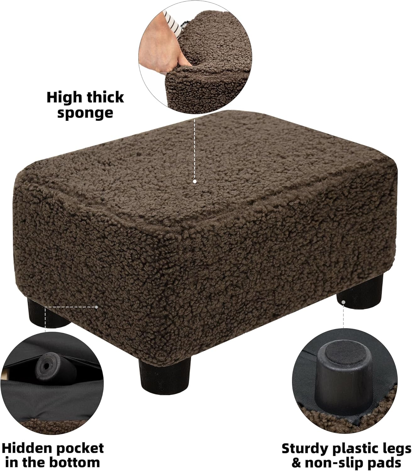 CAROLMADE Small Foot Stool Ottoman Footstool with Legs Under Desk Footrest for Living Room Bedroom and Office, Soft Ivory White
