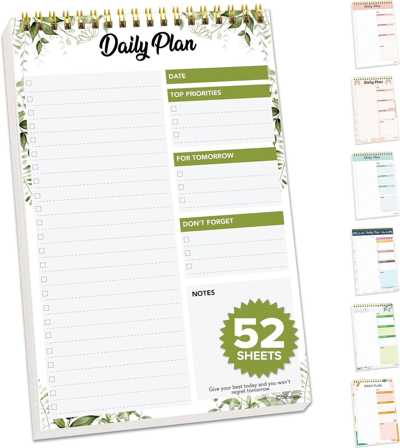 Decorably 52 Sheets Nude Pink Undated Daily to Do List Notepad, 6.5x10in Spring-Bound Easy Tear-Off Design, with Priorities, Checklist, Agenda, Reminders, Notes - Home, School, Office