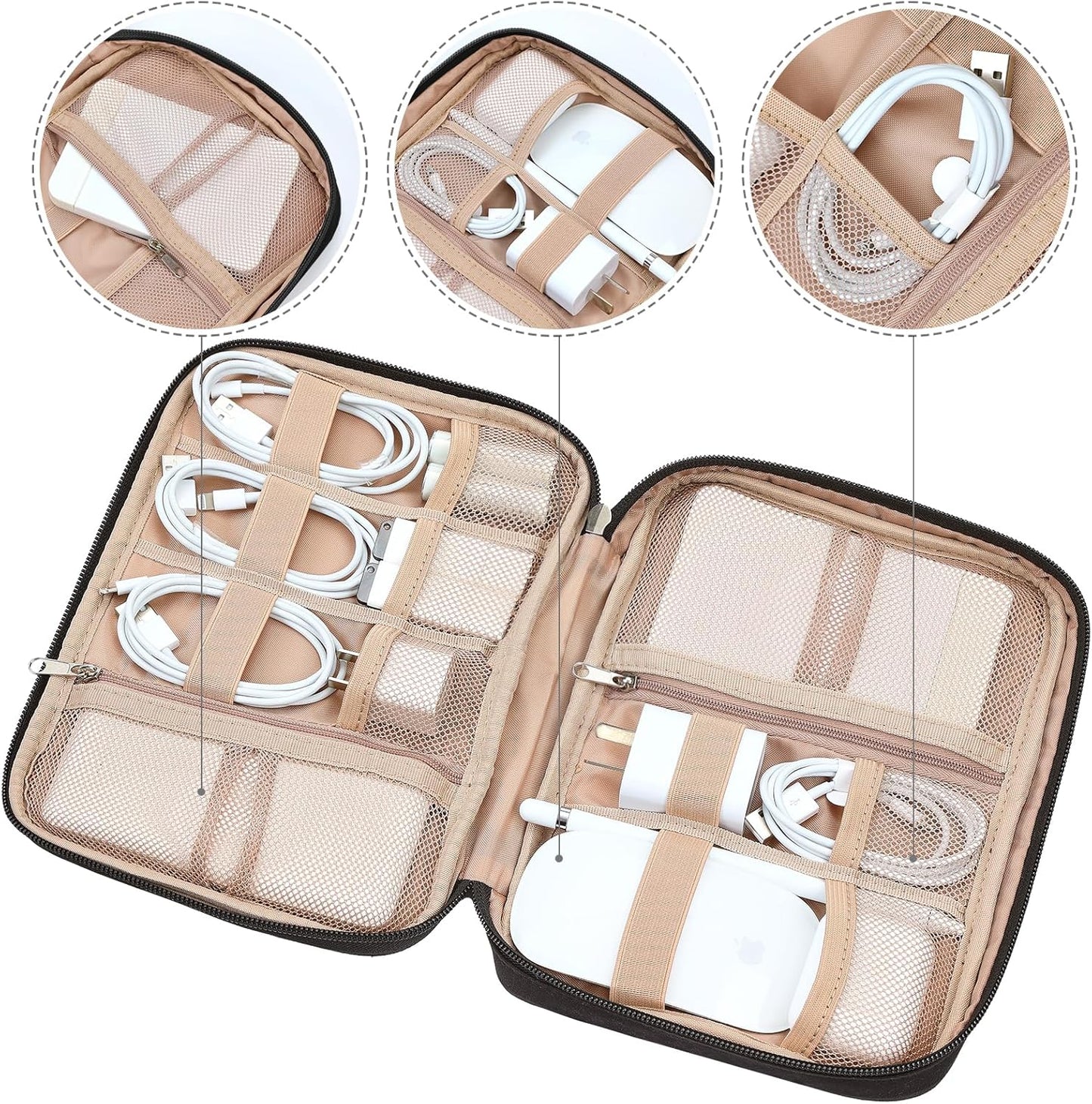 NISHEL Travel Cord Organizer Case, Tech Electronic Bag, Essentials for Charger, Cable, Phone, Hard Drive, USB, SD Card, Pink