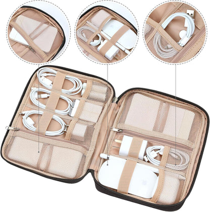 NISHEL Travel Cord Organizer Case, Tech Electronic Bag, Essentials for Charger, Cable, Phone, Hard Drive, USB, SD Card, Pink