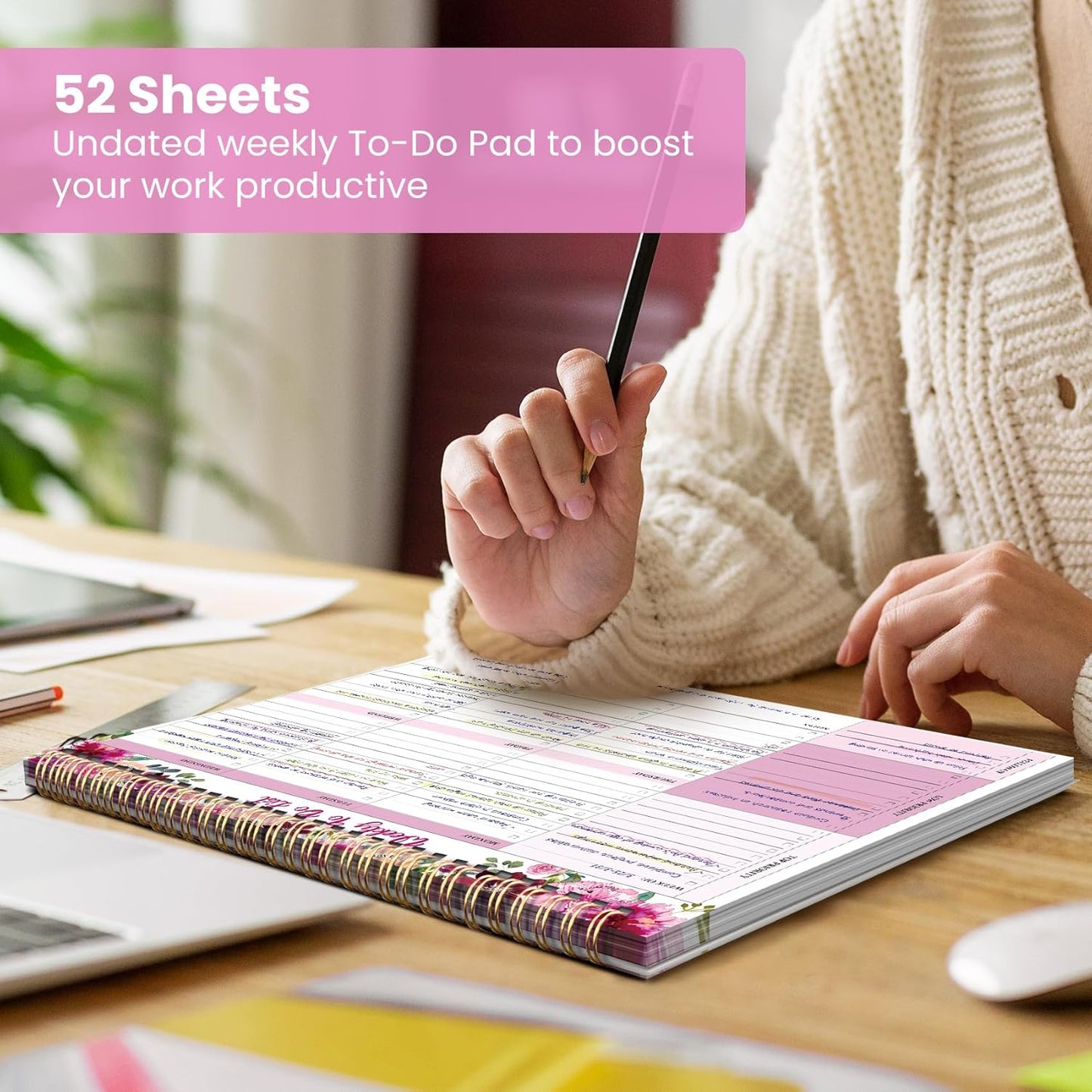 Weekly To Do List Notepad with 52 Undated Sheets（8.5"×11"）- Undated Weekly Planner Notepad for Office Desk Accessories and Supplies - Midnight Lilac