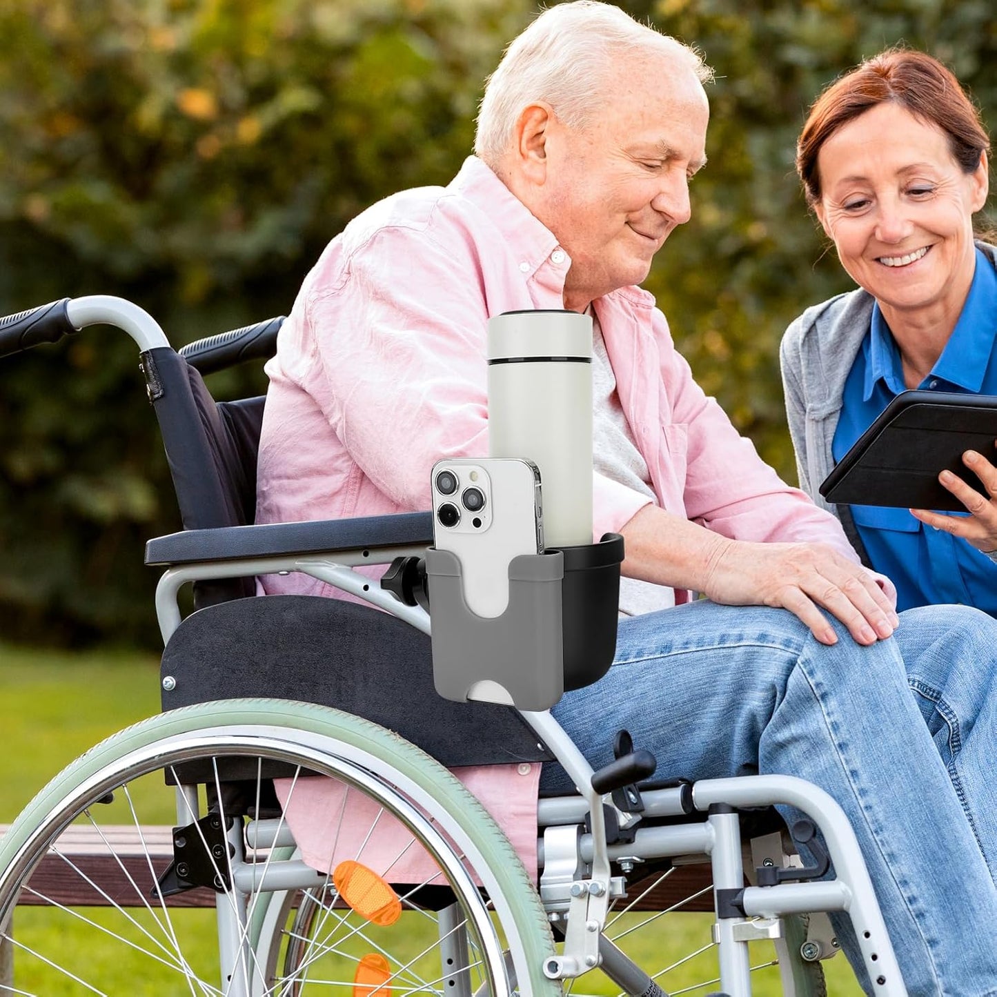Accmor 2-in-1 Walker Cup Holder with Phone Holder, Wheelchair Cup Holder, Rollator Cup Holder, Cup Phone Holder for Walker, Wheelchair, Rollator, Mobility Scooter