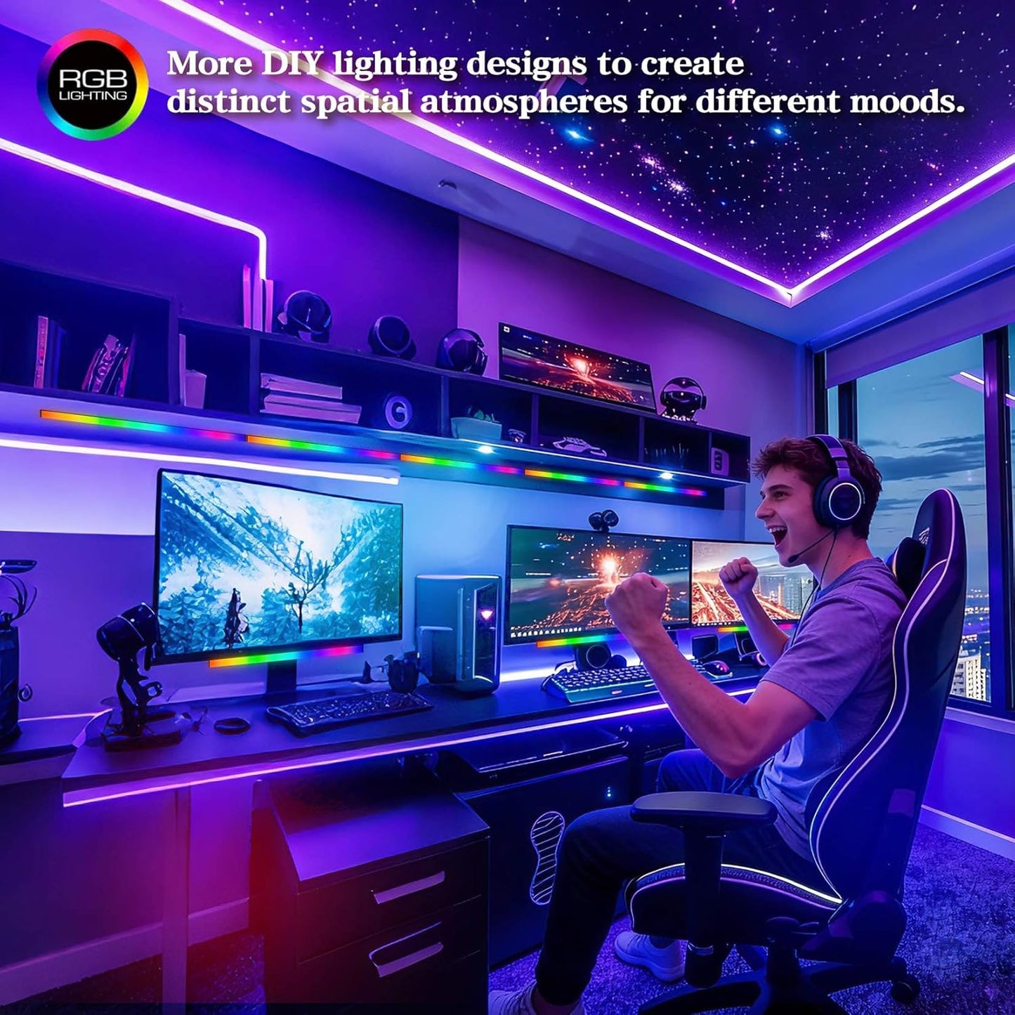 RGB LED Monitor Ambient Light Bar, 16 Inch USB Powered, APP Control & Music Sync, 16 Million Colors Dimmable, Gaming/Desk Display Backlight