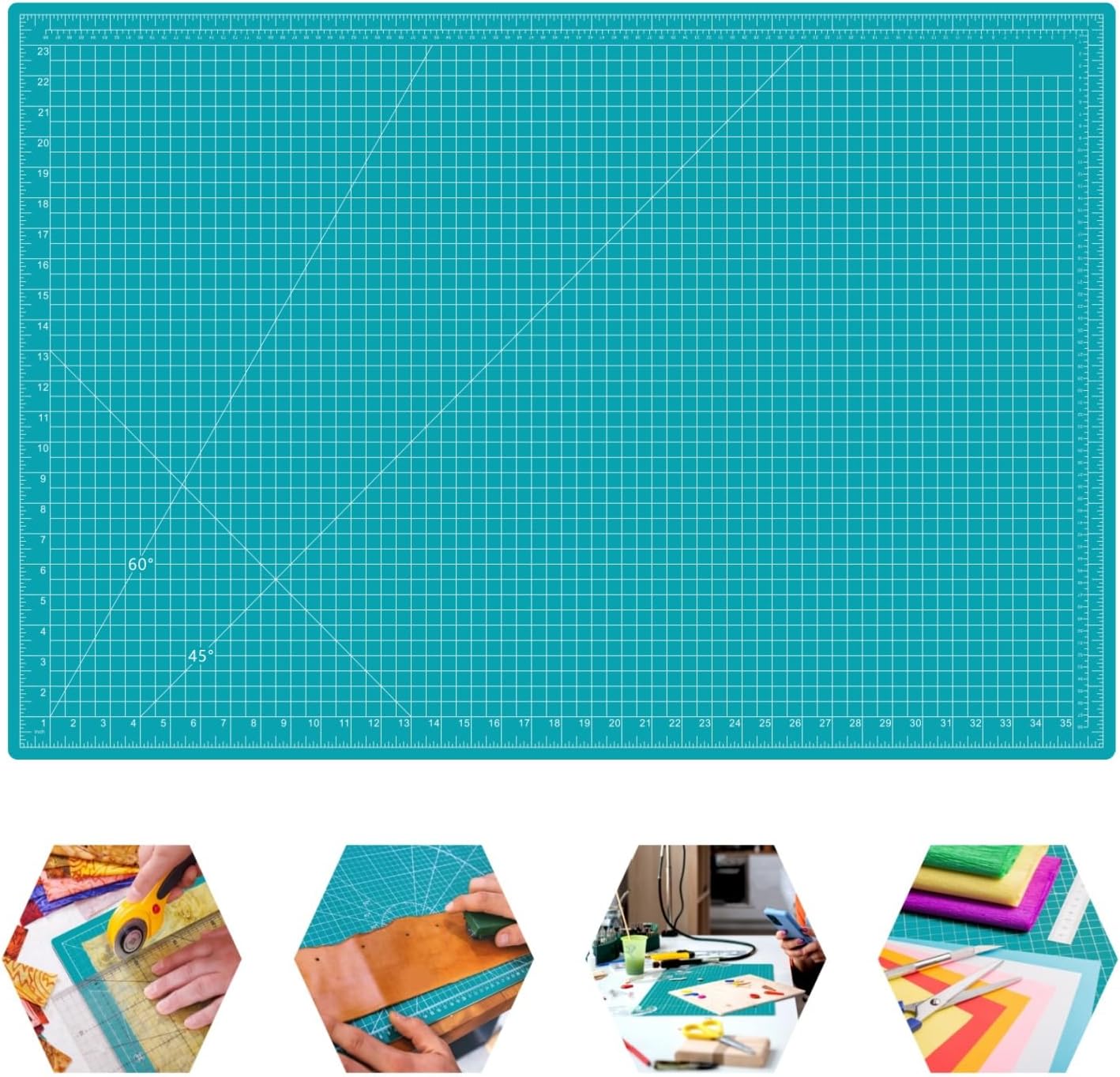 18"x24" Self Healing Cutting Mat, Sewing Mat for Crafts, Double Sided 5-Ply Table Cutting Board for Fabric Quilting Leather Modeling Hobby Project, Turquoise