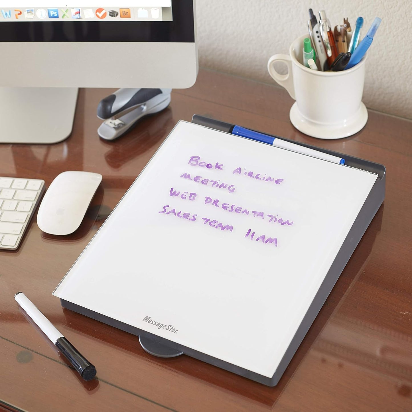 ECR4Kids MessageStor Dry-Erase Glass Board Memo Station, Desk Organizer, Assorted