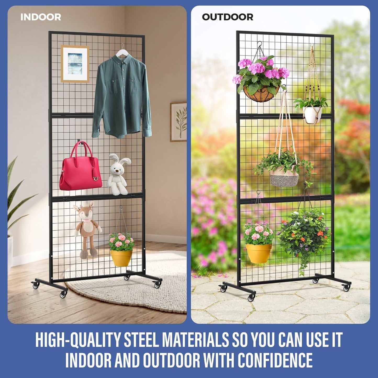 1 Pack Heavy Duty 3' x 6' Gridwall Panels Standing Wire Grid, Study Display Rack with T-Base Wheels, Suitable for Craft Merchandise Display Item Storage (Black)