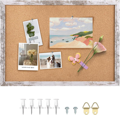 Cork Board Bulletin Board, 11.8x8.6 inches Mini Decorative Hanging Framed Cork Boards for Walls, Pin Board Vision Board for School Home Office, Bulletin Board with Wooden Frame(2230,WH,1p)