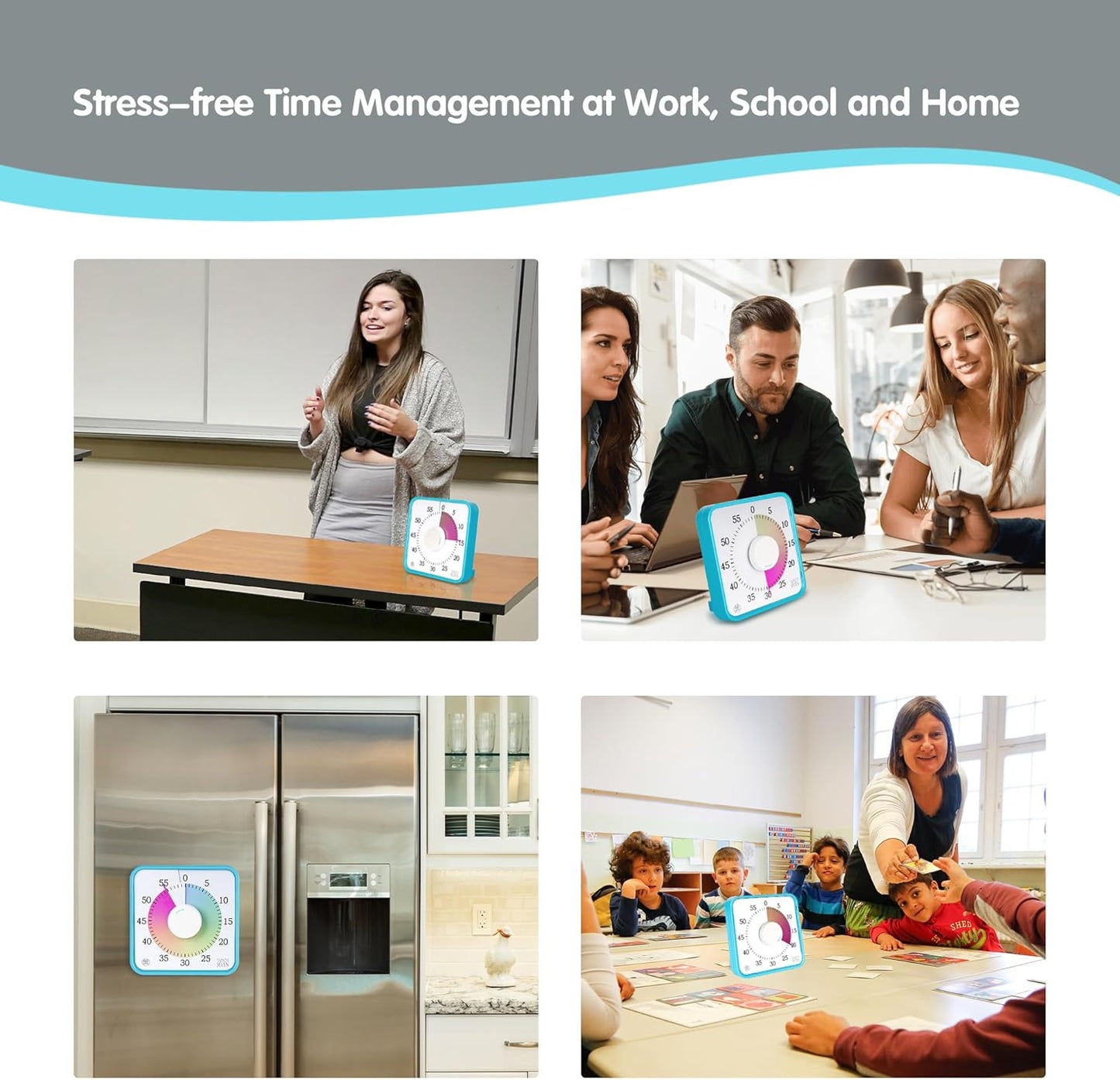 Visual Timer 7.5 inch; 60 Minute 1 Hour Countdown Timer for Kids Classroom Teaching Tool Home Office Meeting, Mechanical Countdown Clock for Exam Time Management Magnetic, Sky Blue with Colorful Disc