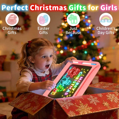 LED Drawing Board, Magic Kids Toys for Boys 4-6, Christmas Birthday Gifts, Light Up Tracing Pad, 9 Double-Sided Cards, 6 Markers, Glow in The Dark Doodle Writing Tablet, Learning Toy Arts Crafts Kits