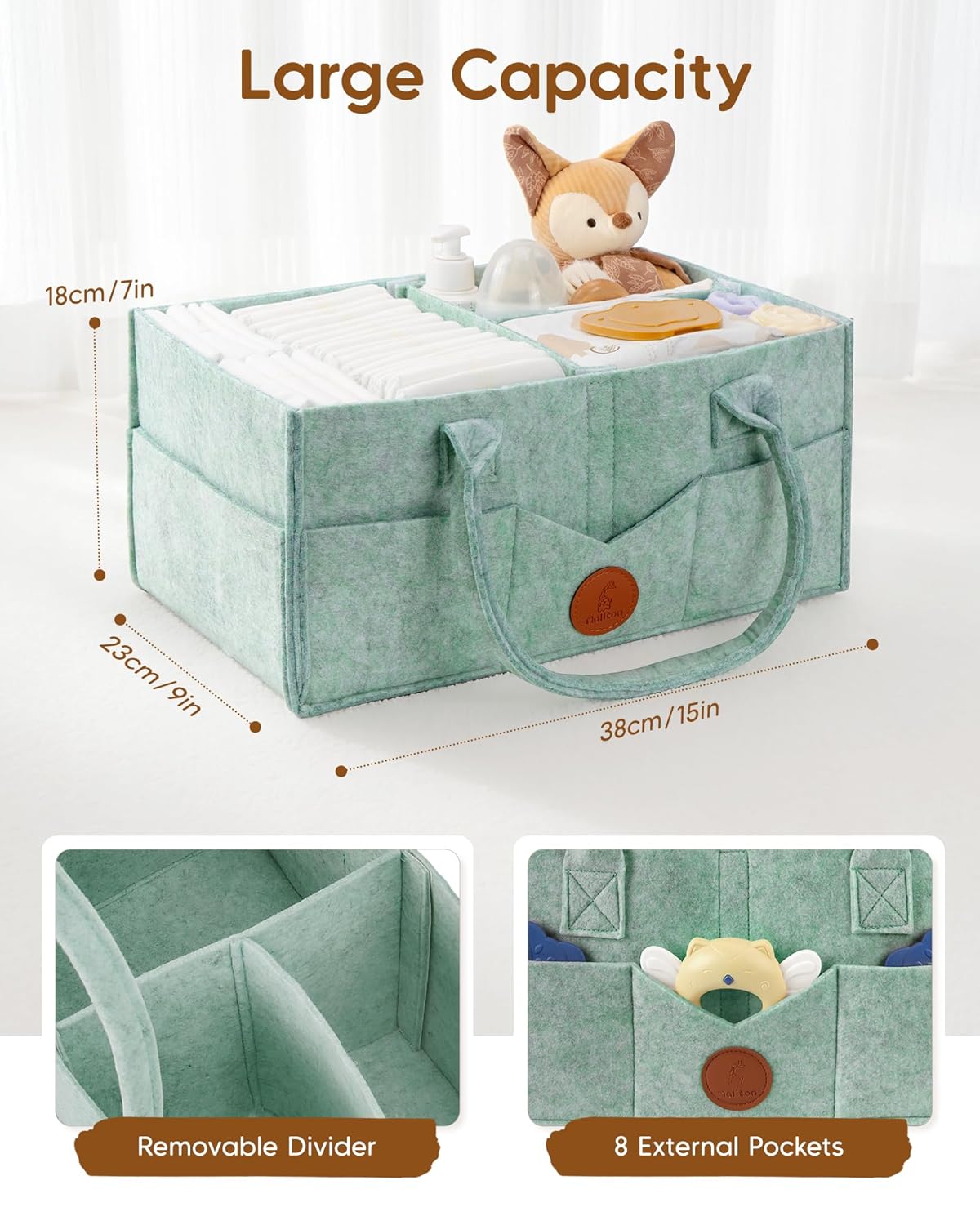 Maliton Baby Diaper Caddy Organizer for Changing Table, Nursery Storage Bin Basket with Handle, Felt Diaper Organizer Suitable for Indoor Outdoor (Khaki)