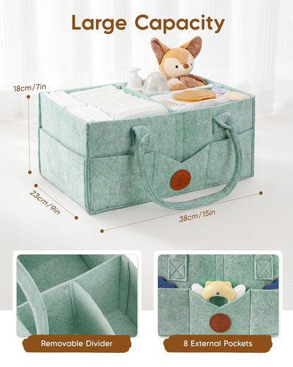 Maliton Baby Diaper Caddy Organizer for Changing Table, Nursery Storage Bin Basket with Handle, Felt Diaper Organizer Suitable for Indoor Outdoor (Khaki)