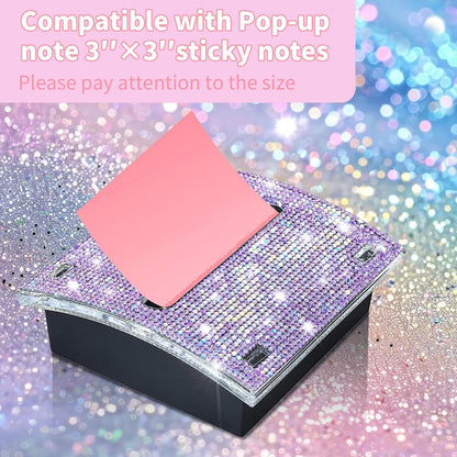 Rhinestone Self Sticky Note Holder Post it Note Dispenser Pop-Up Sticky Notes Dispenser 4 x 4 inch Post it Dispenser for Office Desk Accessories(Pink)