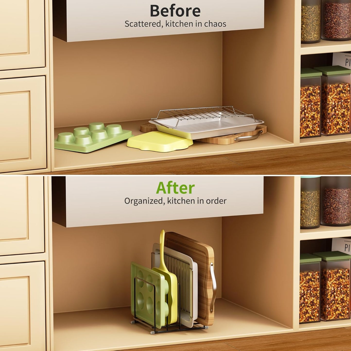 Cutting Board Organizer-1.6in Wide Kitchen Cutting Board Holder Stand for Pan,Baking Sheets,Cookie Sheets with 4 Slots,Baking Sheet Oragnizer(1PC-Large)