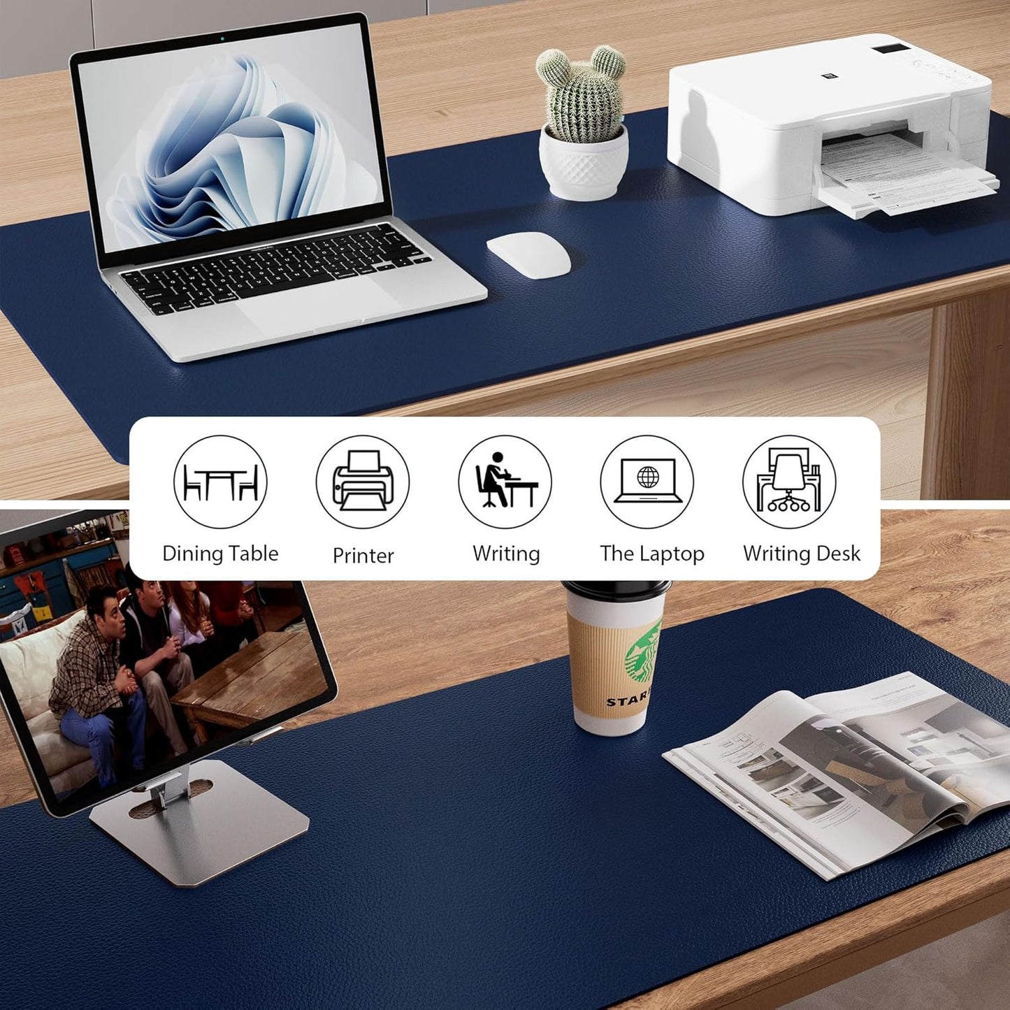 Aothia Non-Slip PU Leather Waterproof Laptop Desk Pad Protector, Blotter Mat, Writing and Mouse Pad for Office & Home, Beige, 23.6" x 13.7" - Colors A