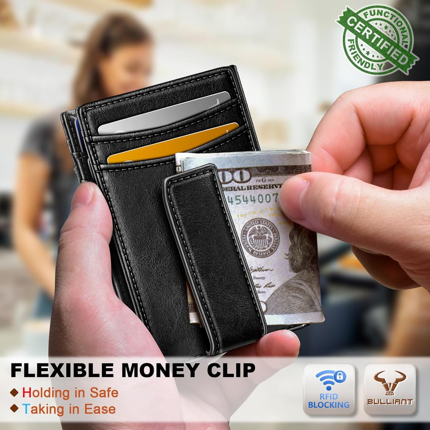 BULLIANT Men Airtag Wallet,Slim Wallet Money Clip Card Holder Magnetic Closure 12 Cards in Front Pocket RFID Blocking
