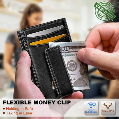 BULLIANT Men Airtag Wallet,Slim Wallet Money Clip Card Holder Magnetic Closure 12 Cards in Front Pocket RFID Blocking