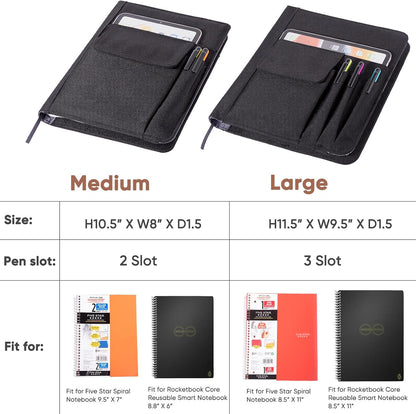 Journal Notebook Cover for Work, Journaling Notebooks Protector - Portfolio Organizer Compatible with Rocketbook Fusion, with Pen loop, Business Card Holder, File Pocket for accessories
