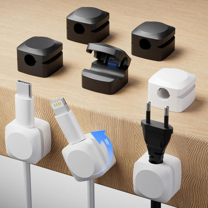 Rotatable Cord Organizer, Enhanced Spring Cable Clips, Strong Adhesive Cable Management, Desk Cord Holder for Nightstand, Office Accessories and Car (8*White)