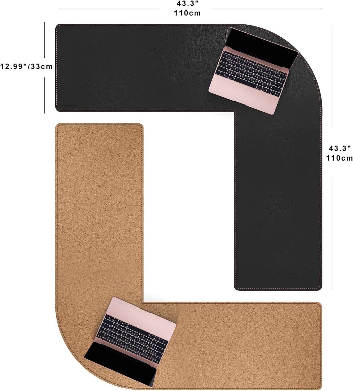 MAIDERN (51” + 51”) x 15.7” L Shaped Corner Desk Mat, Cork & Leather Reversible Desk Pad for Gaming Computer Office Home (Black) …