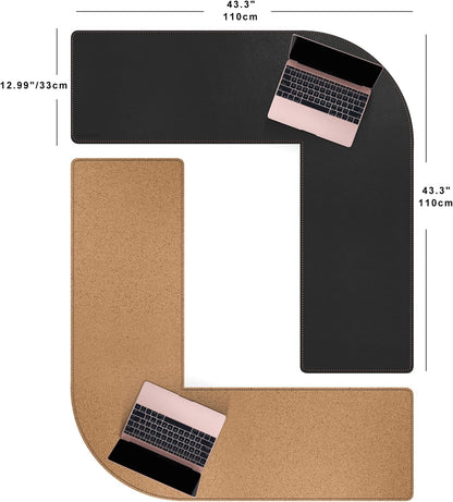 MAIDERN (51” + 51”) x 15.7” L Shaped Corner Desk Mat, Cork & Leather Reversible Desk Pad for Gaming Computer Office Home (Black) …