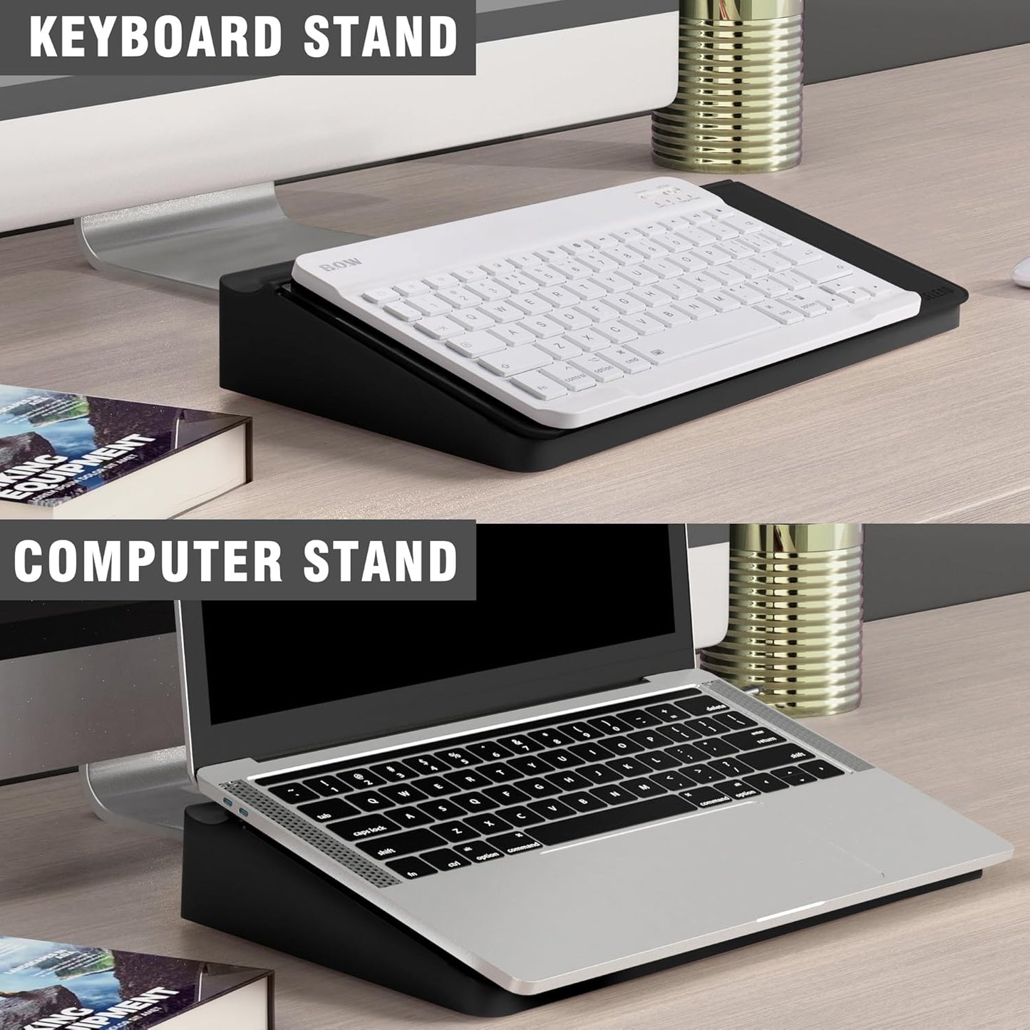 SELEAD Desktop Glass Whiteboard with Wireless Charger Station, Dry Erase Board Computer Pad Keyboard Stand with Organizer for Home, School, Office Desk Accessories, Black