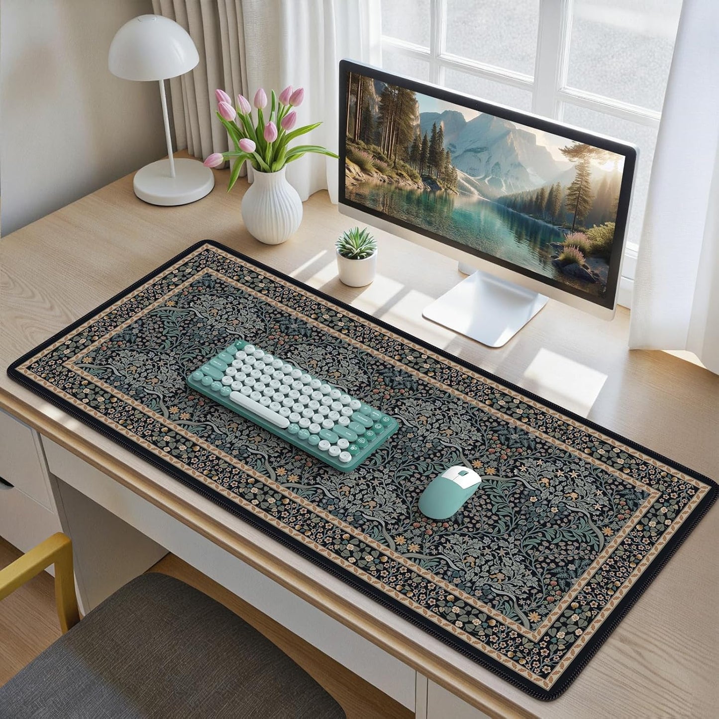 iCasso Desk Cover Mat, Office Mouse Pad, Desk Protector Mat, Extra Large Matt for Desktop,Anti-Slip XXL Big Mousepad with Stitched Edges for Computer Keyboard Retro Black - Colors A