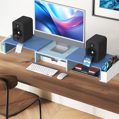 Simple Houseware Desk Dual Monitor Stand Riser with Drawer, Rustic Brown