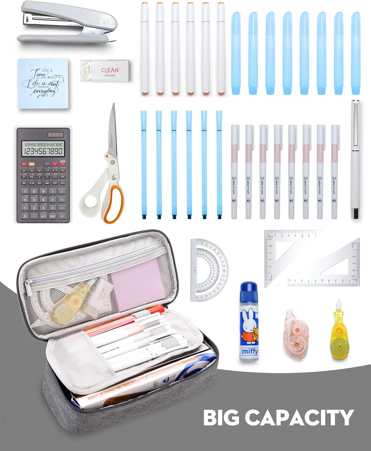 YOKUMA Pencil Case,Large Capacity Pencil Pouch,Aesthetic Zipper Pencil Box, Back to School Supplies for College Student Teen Adults,Travel Essentials,Electronic Cable Organize