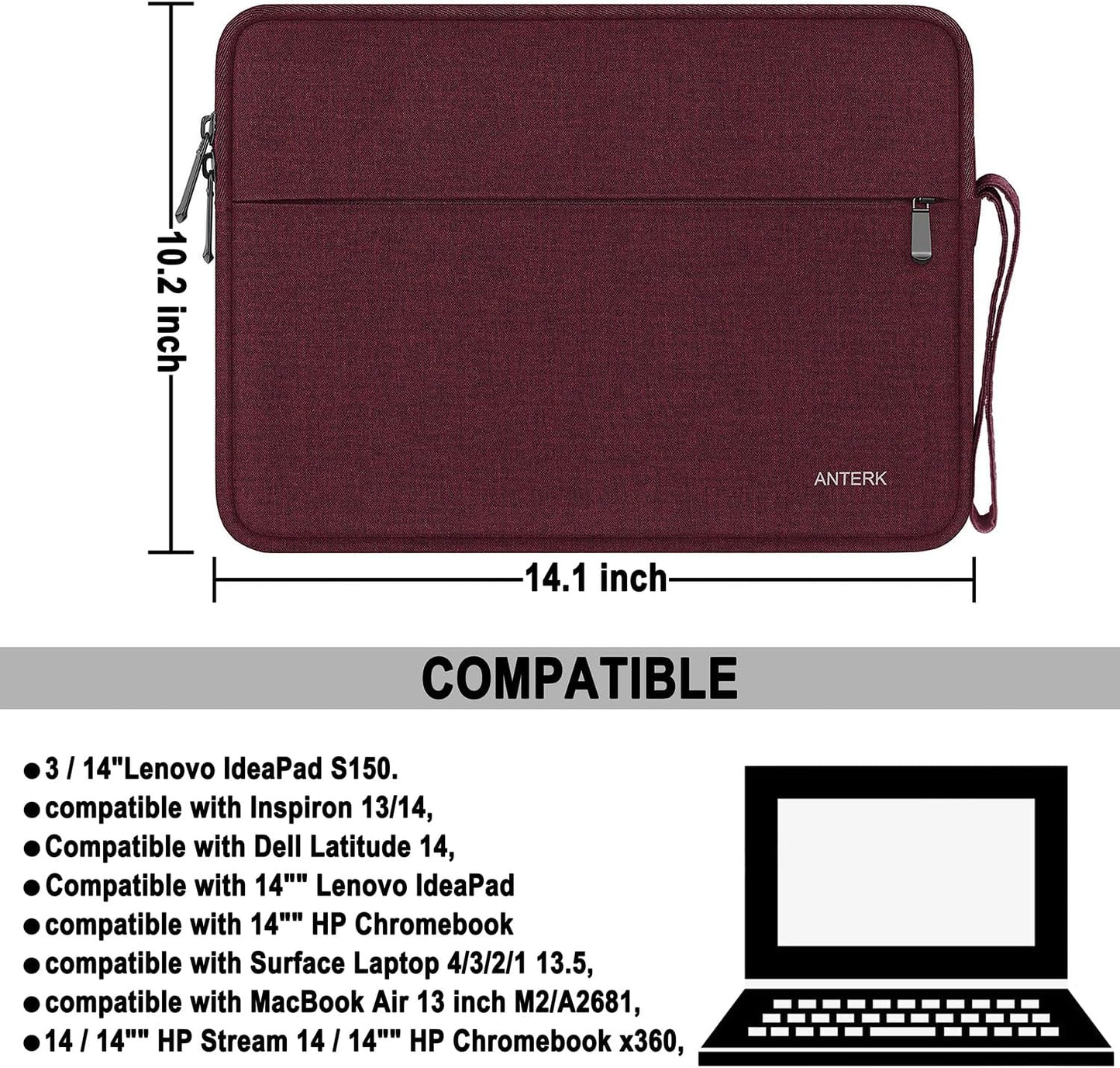 Laptop Sleeve 14 Inch, Water Resistant Traveling Computer Cover with Handle, Shockproof Protective Carrying Laptop Case Compatible for 14 Inch MacBook Air/Pro, HP, Dell, Asus, Lenovo, Black