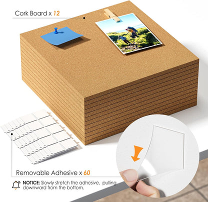 MaxGear Large Cork Board for Wall 36" x 24", 6 Pack Cork Board Tiles with 20 Pushpins & Safe Removable Adhesive Tabs, 12" x 12" Corkboards for Office, School & Home