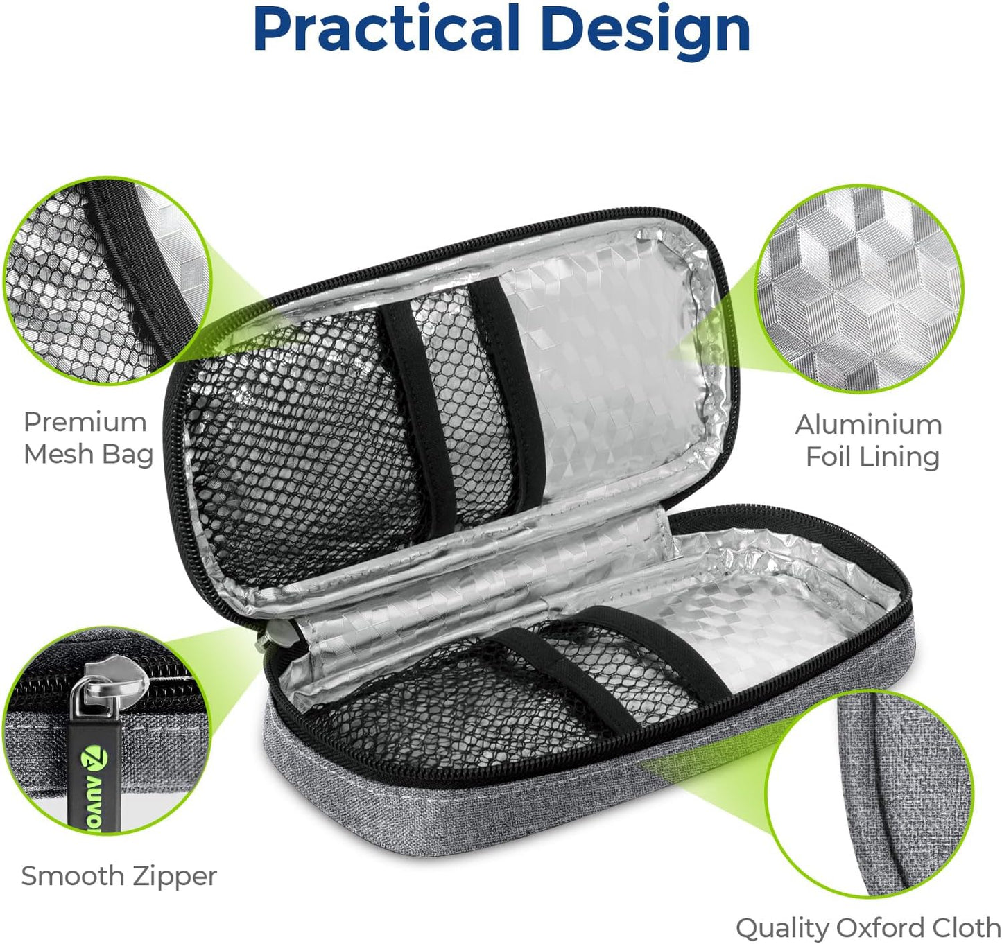 AUVON Insulin Cooler Travel Case with 2 x 90g TSA Approved Ice Packs, Diabetic Medication Insulated Cooling Bag for Insulin Pens and Diabetic Supplies Storage, Compact for Daily Life and Trips