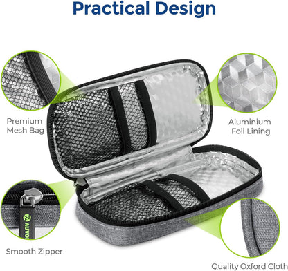 AUVON Insulin Cooler Travel Case with 2 x 90g TSA Approved Ice Packs, Diabetic Medication Insulated Cooling Bag for Insulin Pens and Diabetic Supplies Storage, Compact for Daily Life and Trips