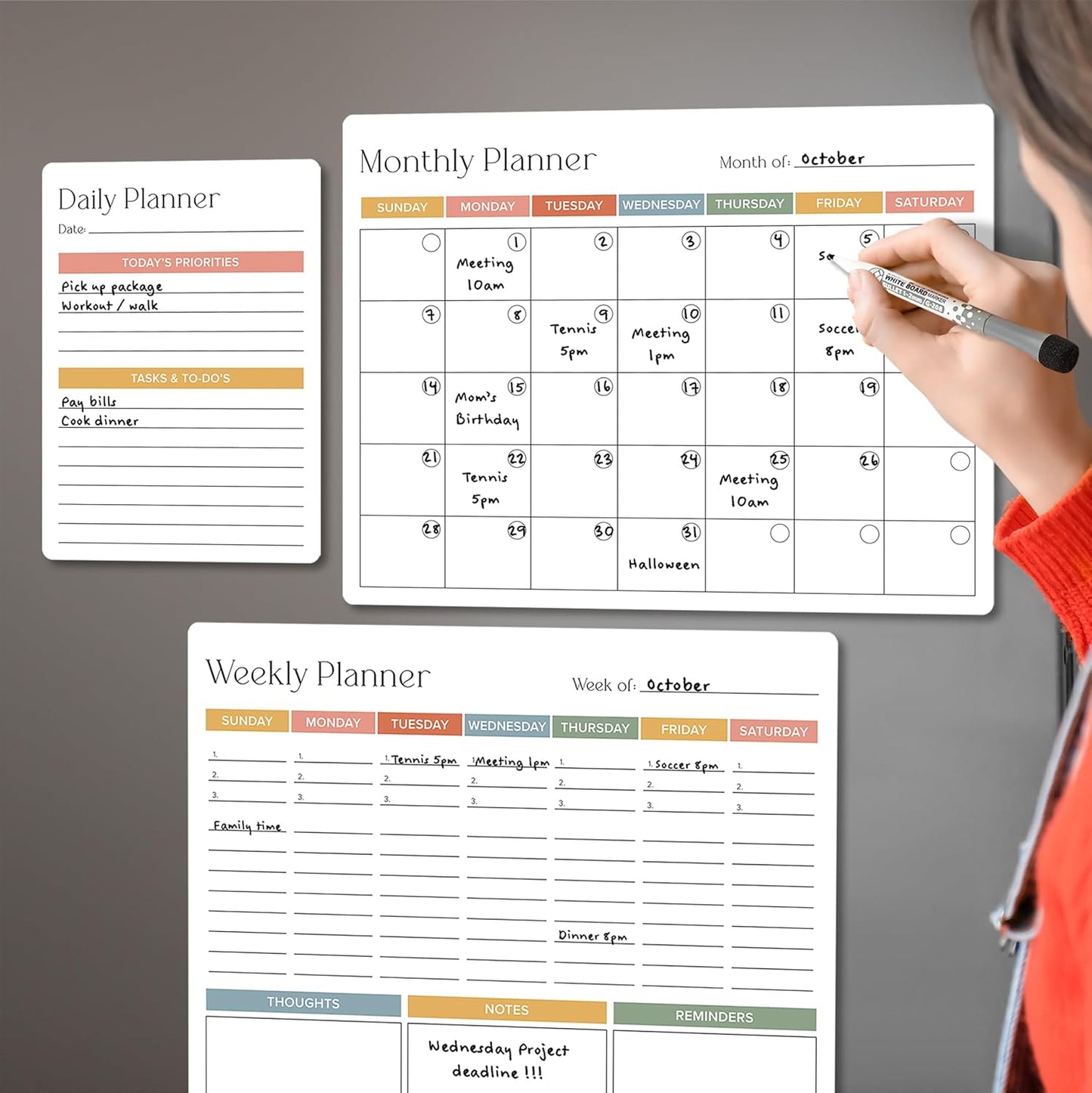 Beautiful Magnetic Dry Erase Calendar Set of 3 - Easy-to-Erase Whiteboard with Marker & Premium Magnet for Your Fridge - The Perfect Weekly and Monthly White Board Organizer for Everyday Planning