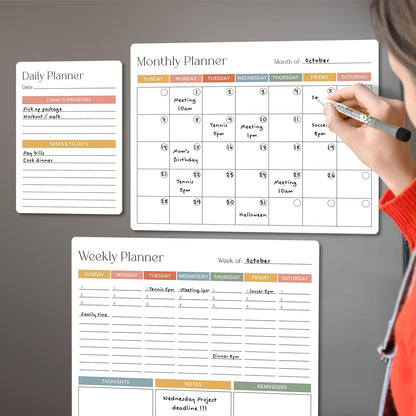 Beautiful Magnetic Dry Erase Calendar Set of 3 - Easy-to-Erase Whiteboard with Marker & Premium Magnet for Your Fridge - The Perfect Weekly and Monthly White Board Organizer for Everyday Planning