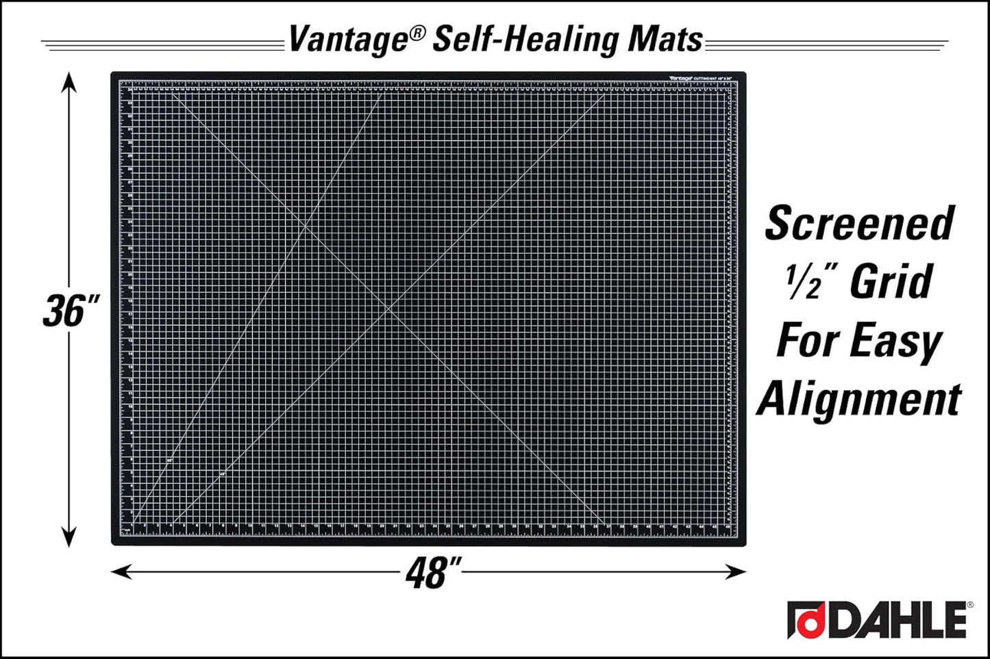 Dahle Vantage 10670 Premium Self-Healing Cutting Mat, 9"x12", 1/2" Grid, 5 Layers for Max Healing, Perfect for Crafts & Sewing, Black